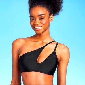 Black bikini top one shoulder asymmetrical medium
